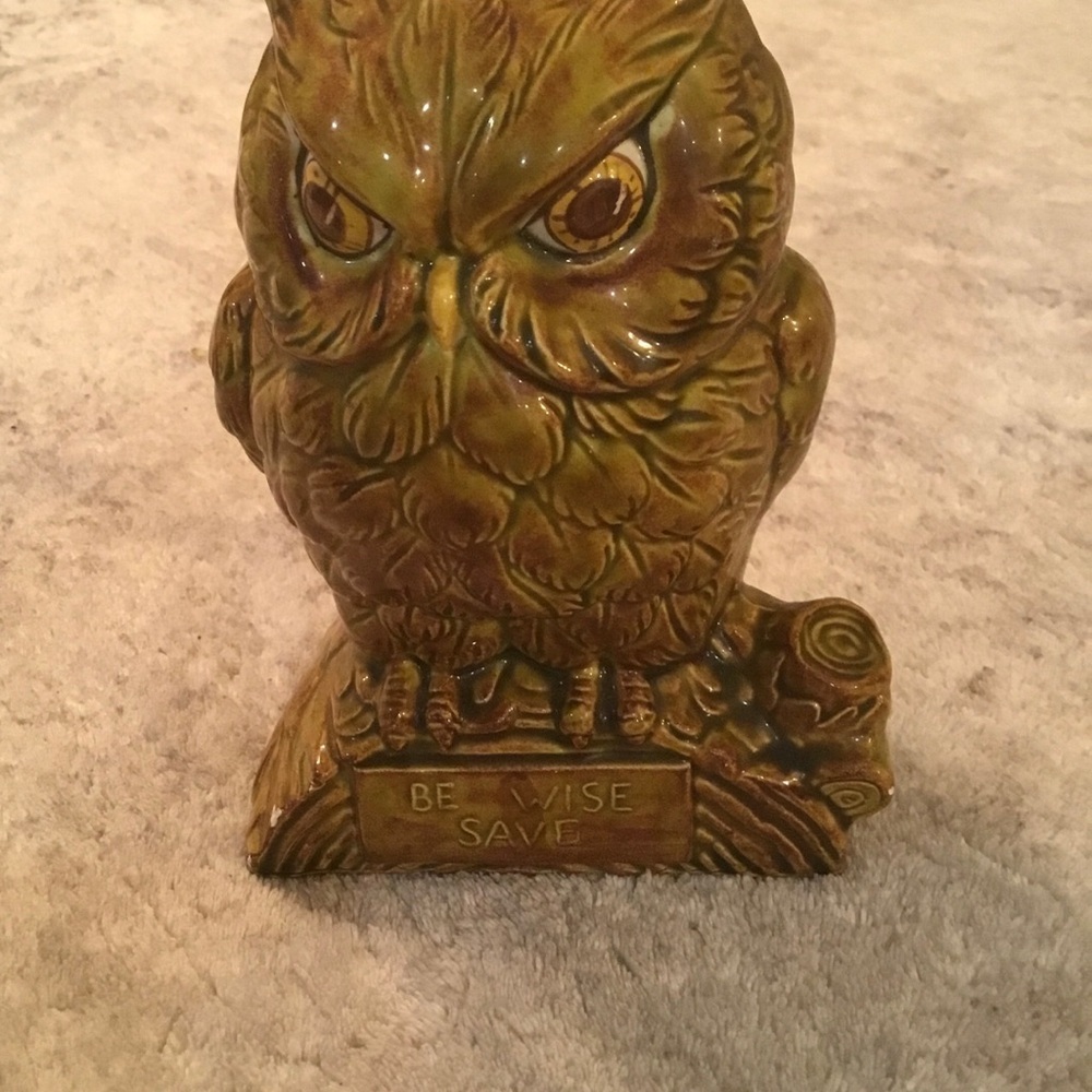 Vintage Owl Figurine Bank in Brown and Gold